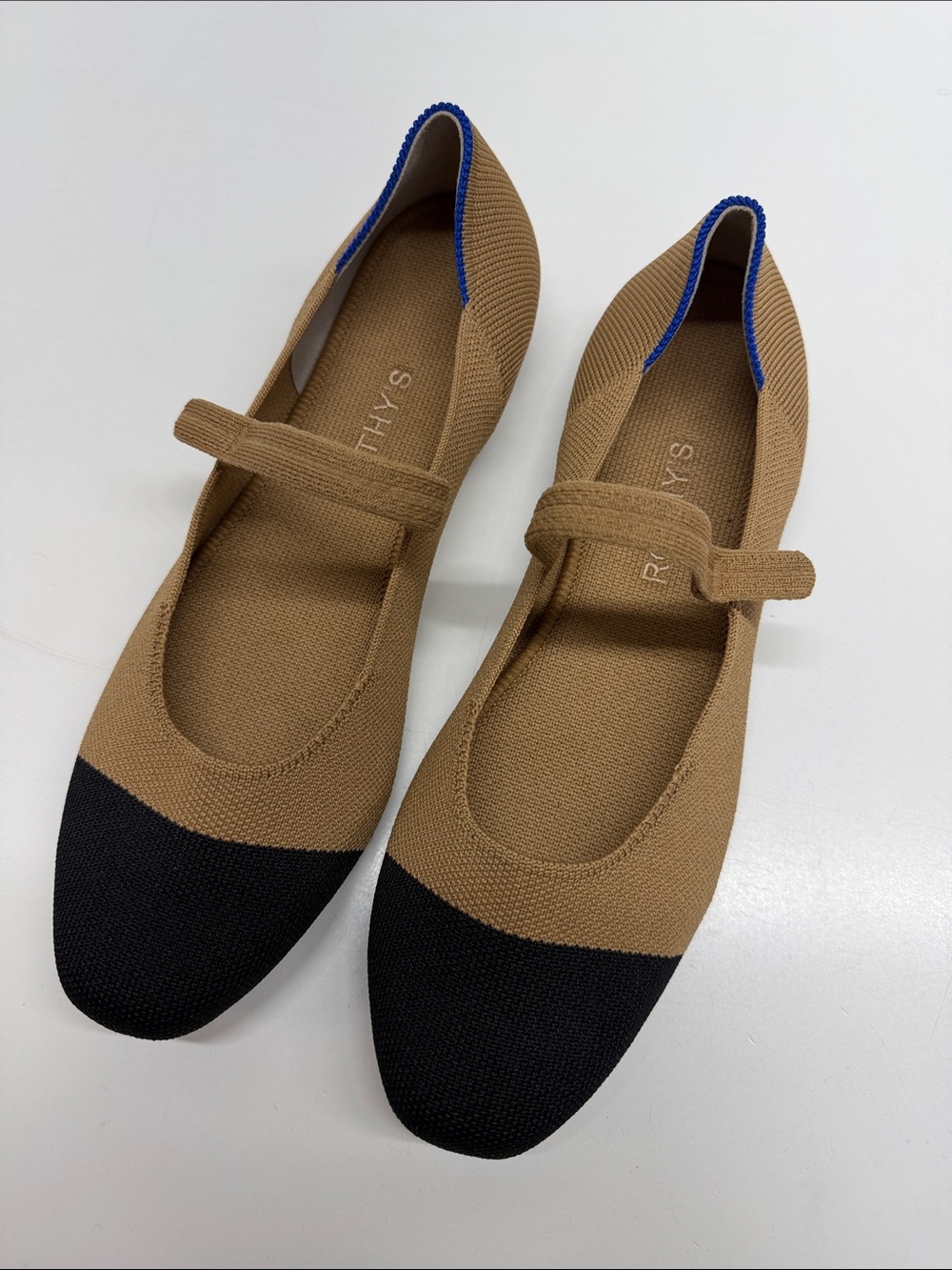 Rothys The Square Toe Mary Janes Shoe Flats Shoes Colorblock Black Tan Size 9.5